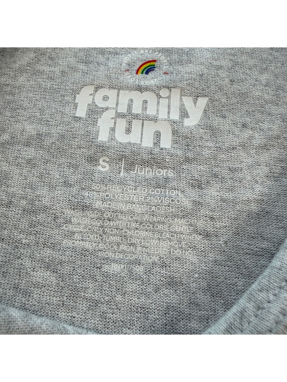 NWT Family Fun Rainbow Stripe Ringer T-Shirt Gray Junior S Lettuce Hem Pride Tee - Picture 5 of 6
